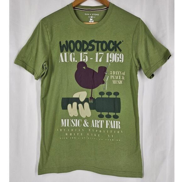 SUN + STONE MEN'S WOODSTOCK GRAPHIC T-SHIRT – GREEN – SIZE SMALL – NWT - Picture 8 of 9